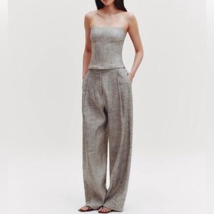 TWP GREENWICH AVENUE PANT NOVEL SUITING Light heather grey Linen Wool size 0 NWT